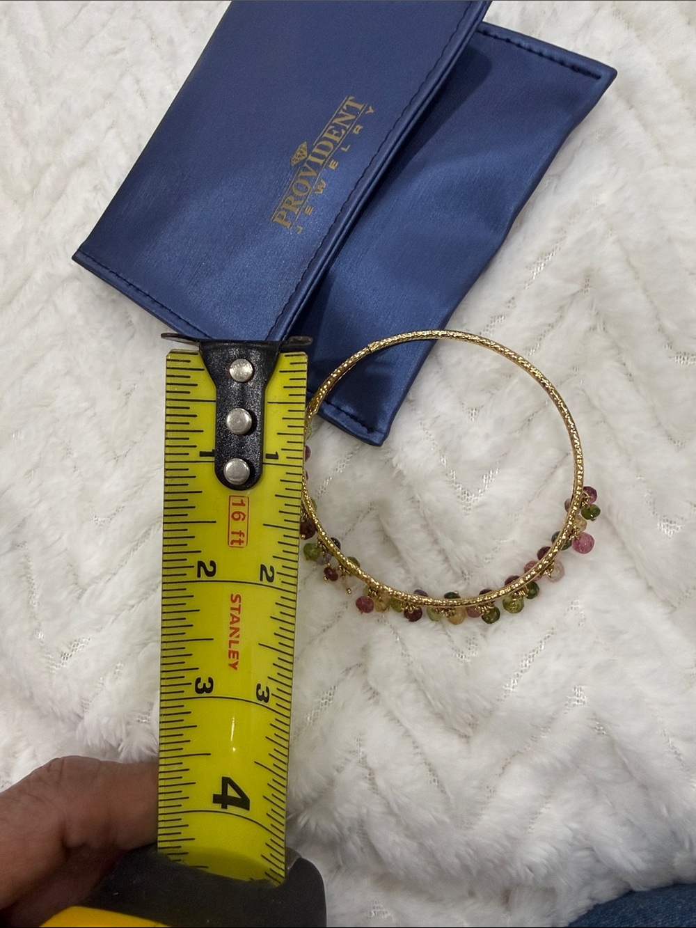 LARGE 18kt Gold Hoop Earrings with dangling tourmaline & peridot drop stones - Picture 7 of 8